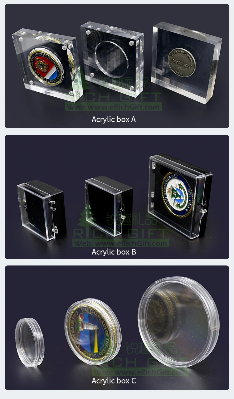 Coin Case Plastic Box Case/Souvenir Transparent Plstic Clear Acrylic Mini Challenge Coin Box for Silver Coin