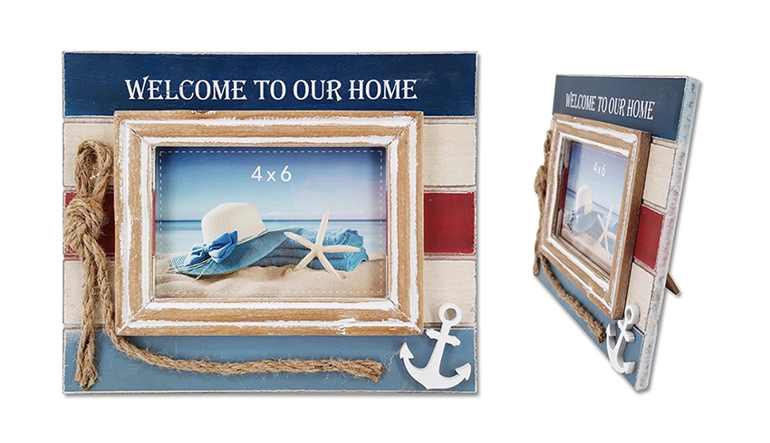 MDF Photo Frame with Ocean Style Designs for Decors, Marine Style Designs Picture Frame with Rope, Unique Photo Frame