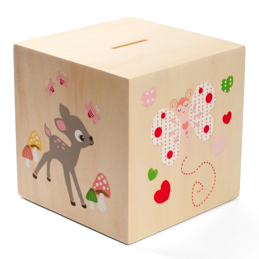 Wholesale Square Piggy Bank Wooden Saving Money Box Photo Frame Shadow Box for Kids